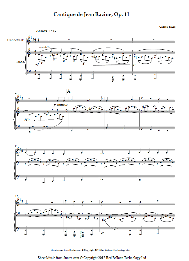 Fauré - Cantique de Jean Racine, Op. 11 sheet music for Clarinet Fauré - Cantique de Jean Racine, Op. 11 sheet music for Clarinet