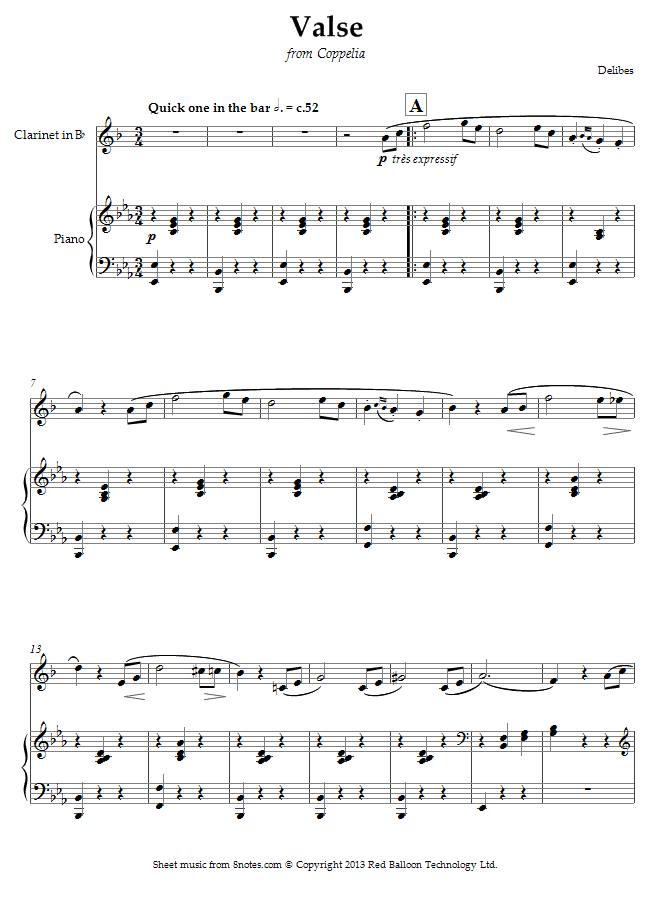 Delibes - Valse from Coppelia sheet music for Clarinet Delibes - Valse from Coppelia sheet music for Clarinet