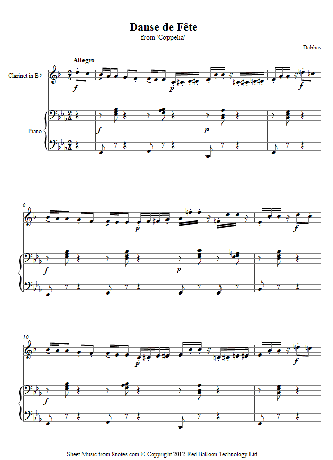 Delibes - Danse de Fete from Coppelia sheet music for Clarinet Delibes - Danse de Fete from Coppelia sheet music for Clarinet