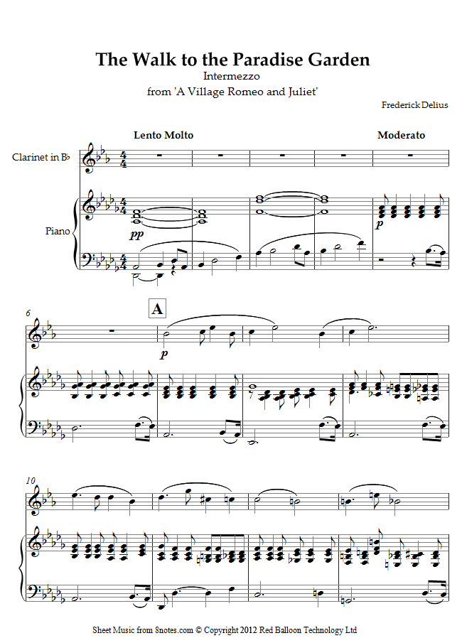 Delius - The Walk to the Paradise Garden- Intermezzo from A Village Romeo and Juliet sheet music for Clarinet Delius - The Walk to the Paradise Garden- Intermezzo from A Village Romeo and Juliet sheet music for Clarinet