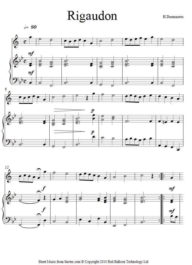 Henri Desmarets - Rigaudon sheet music for Clarinet Henri Desmarets - Rigaudon sheet music for Clarinet