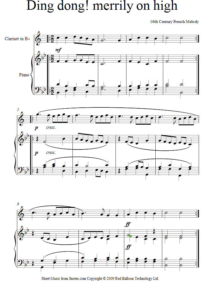 Ding Dong Merrily on High sheet music for Clarinet Ding Dong Merrily on High sheet music for Clarinet