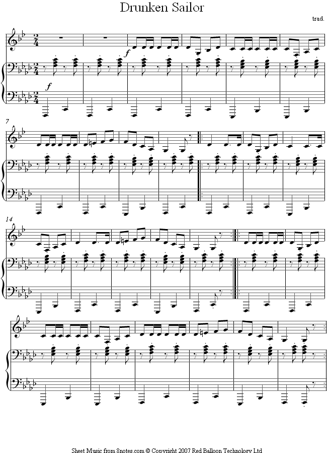 What shall we do with a drunken sailor? sheet music for Clarinet What shall we do with a drunken sailor? sheet music for Clarinet