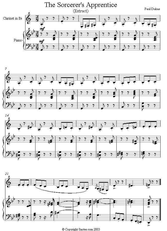 Dukas - The Sorcerers Apprentice sheet music for Clarinet Dukas - The Sorcerers Apprentice sheet music for Clarinet