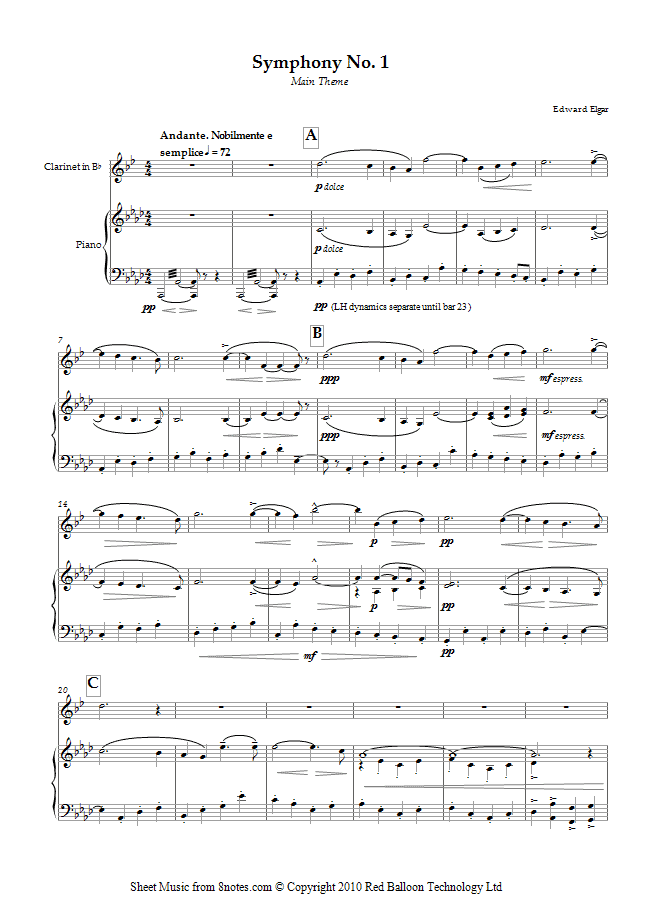 Elgar - Symphony No. 1 Opening Theme sheet music for Clarinet Elgar - Symphony No. 1 Opening Theme sheet music for Clarinet