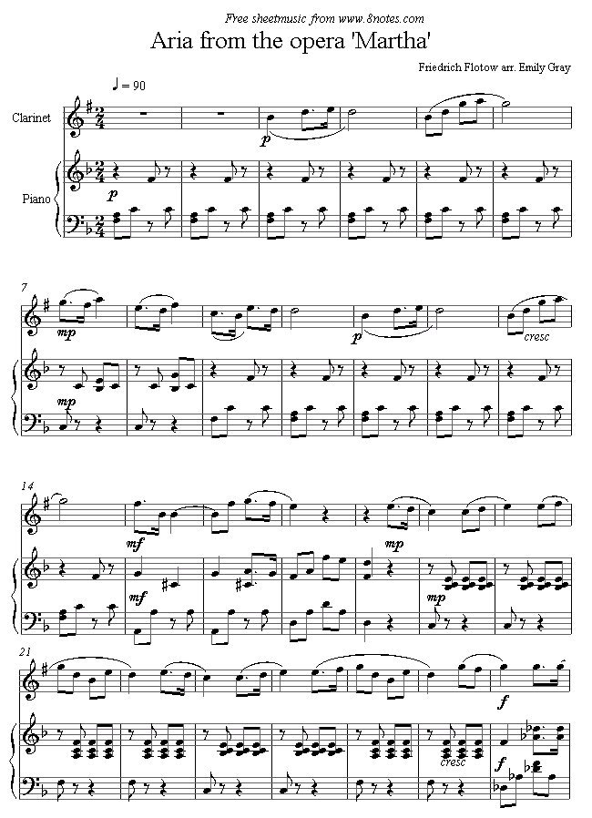 Flotow - Aria from Martha sheet music for Clarinet Flotow - Aria from Martha sheet music for Clarinet
