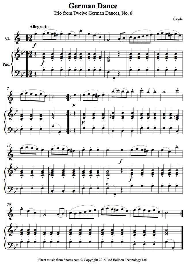 Haydn Trio from Twelve German Dances, No. 6 sheet music for