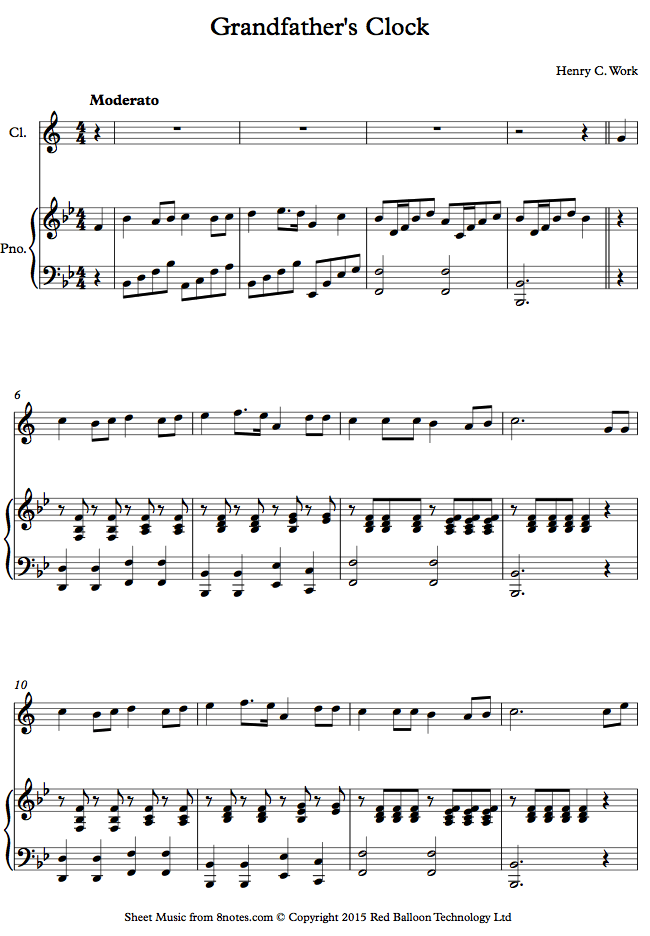 Henry C. Work My Grandfather's Clock sheet music for