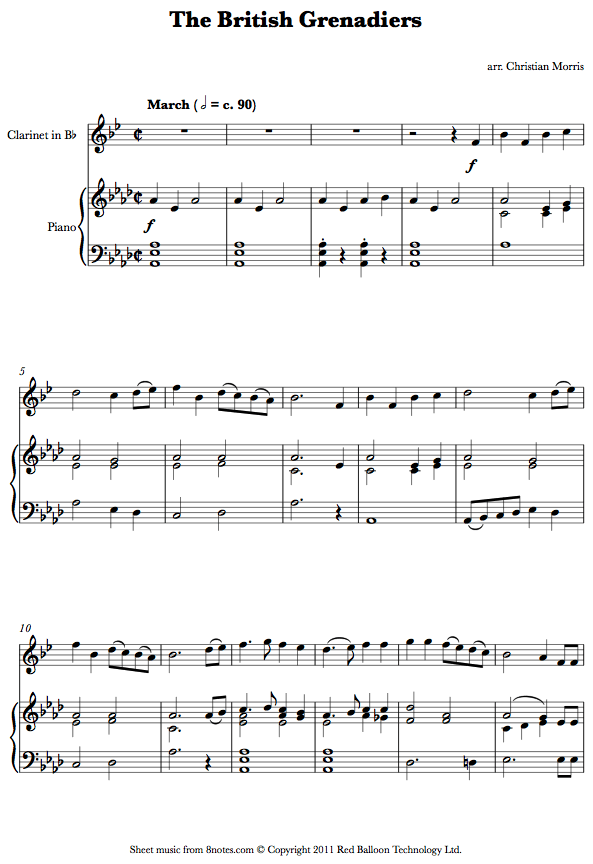 The British Grenadiers sheet music for Clarinet The British Grenadiers sheet music for Clarinet