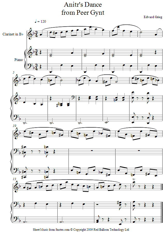 Grieg - Anitrs dance from Peer Gynt sheet music for Clarinet Grieg - Anitrs dance from Peer Gynt sheet music for Clarinet