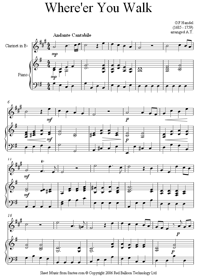 Handel - Where er you walk sheet music for Clarinet Handel - Where er you walk sheet music for Clarinet