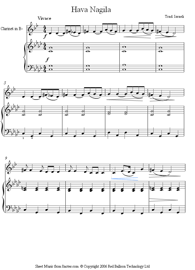 Hava Nagila sheet music for Clarinet Hava Nagila sheet music for Clarinet