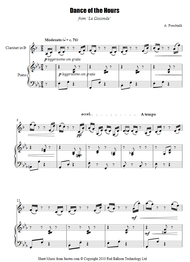 Ponchielli - Dance of the Hours from La Gioconda sheet music for Clarinet Ponchielli - Dance of the Hours from La Gioconda sheet music for Clarinet