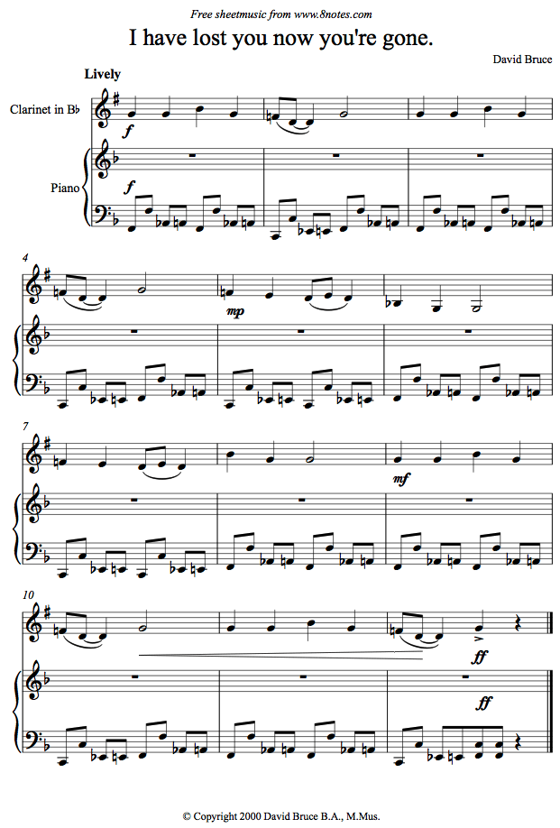 David Bruce - I have Lost you now you're gone sheet music for Clarinet David Bruce - I have Lost you now you're gone sheet music for Clarinet