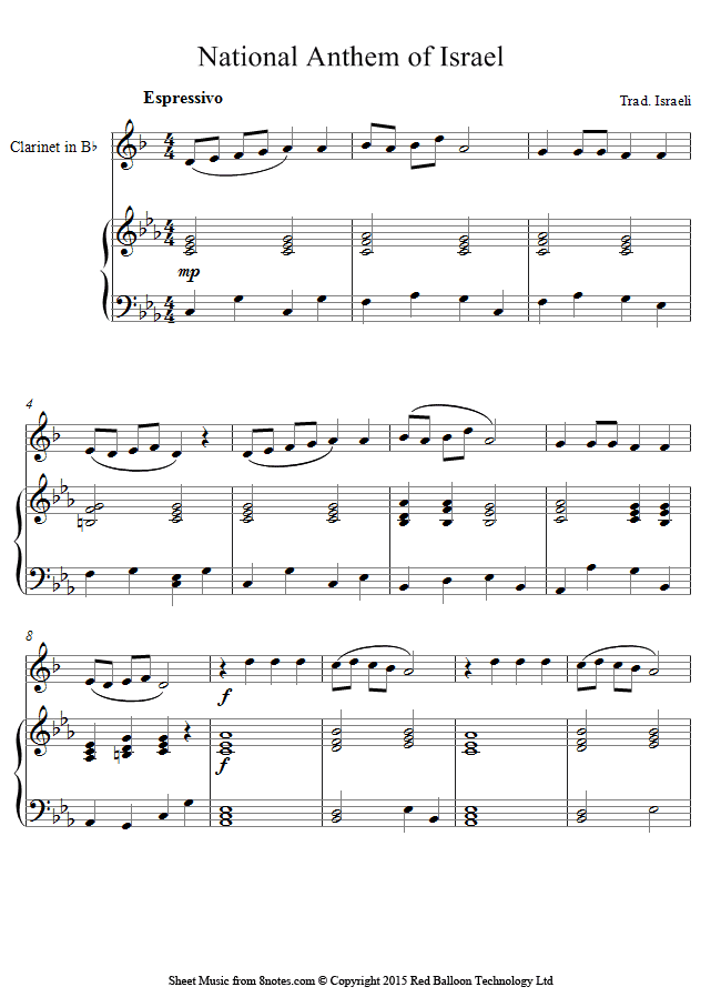Hatikvah (Israeli National Anthem) sheet music for
