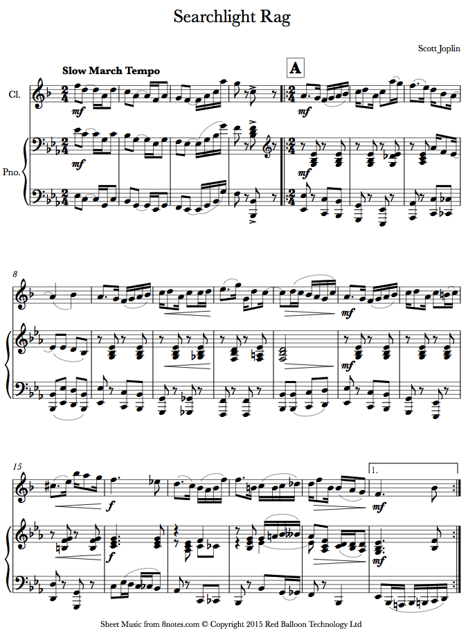 Scott Joplin Searchlight Rag sheet music for