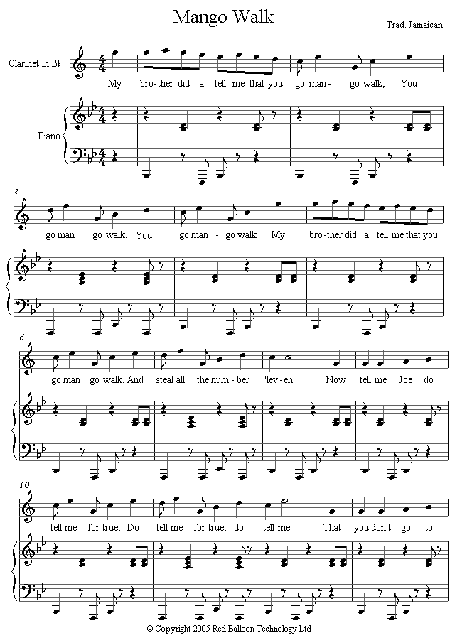 Mango Walk (Jamaican) sheet music for Clarinet Mango Walk (Jamaican) sheet music for Clarinet