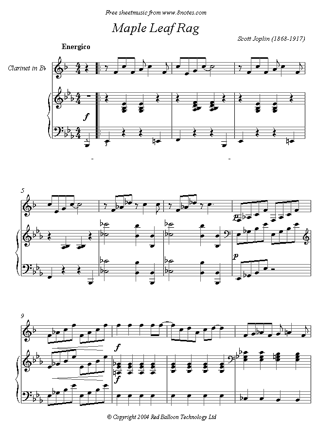 Scott Joplin Maple Leaf Rag sheet music for