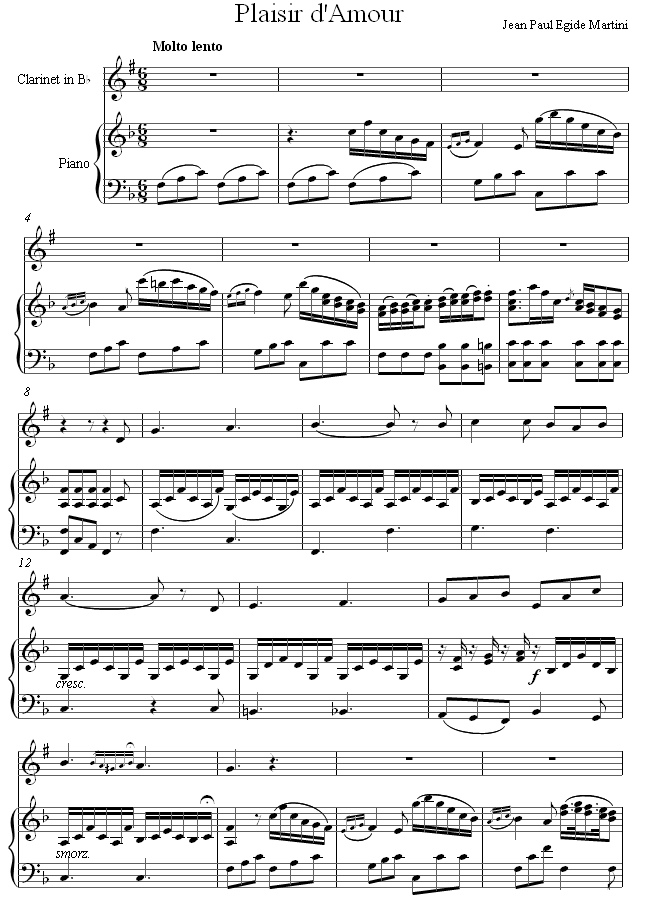 Martini - Plaisir dAmour sheet music for Clarinet Martini - Plaisir dAmour sheet music for Clarinet