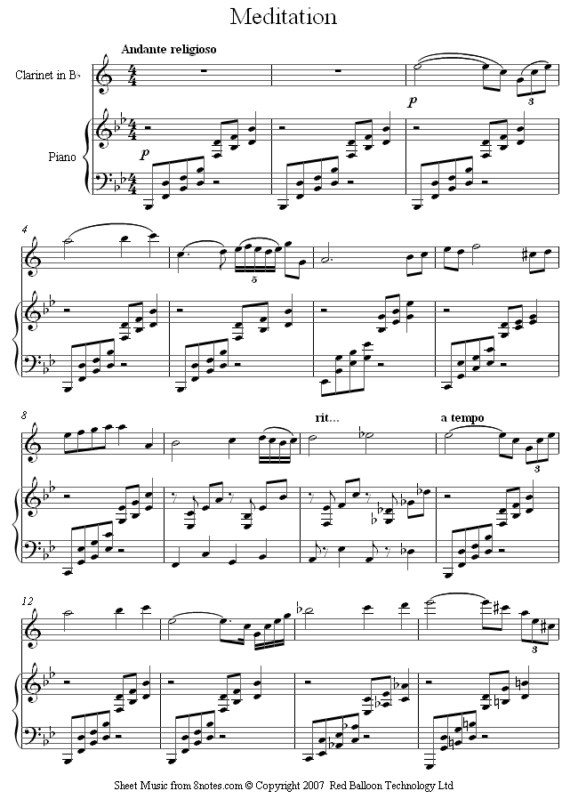 Massenet - Meditation from Thais sheet music for Clarinet Massenet - Meditation from Thais sheet music for Clarinet