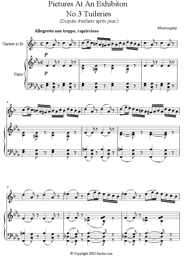 Mussorgsky - Pictures at an Exhibition No.3 - Tuleries sheet music for Clarinet Mussorgsky - Pictures at an Exhibition No.3 - Tuleries sheet music for Clarinet