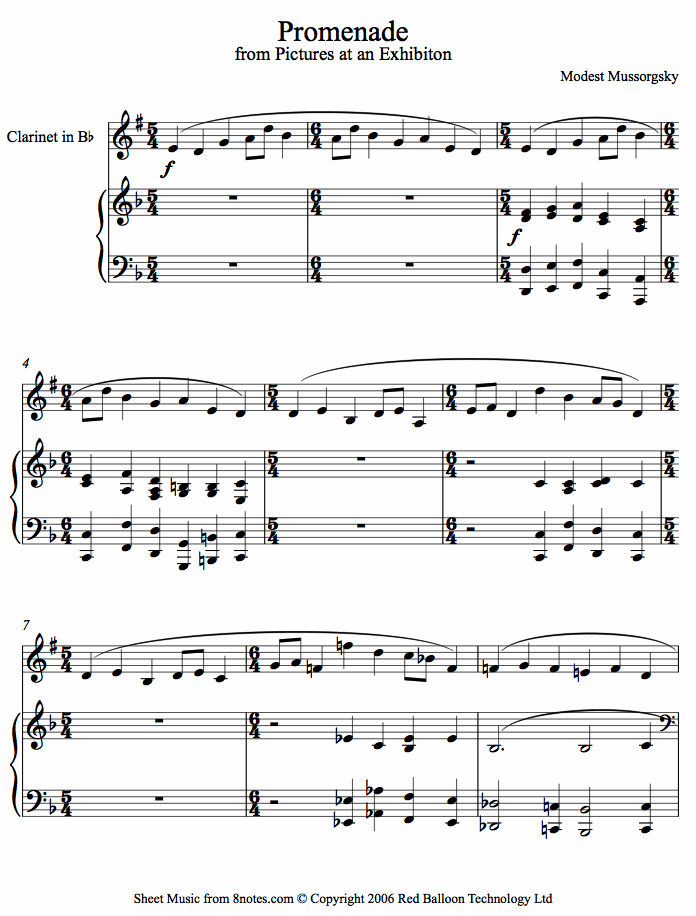 Mussorgsky - Promenade from Pictures at an Exhibition sheet music for Clarinet Mussorgsky - Promenade from Pictures at an Exhibition sheet music for Clarinet