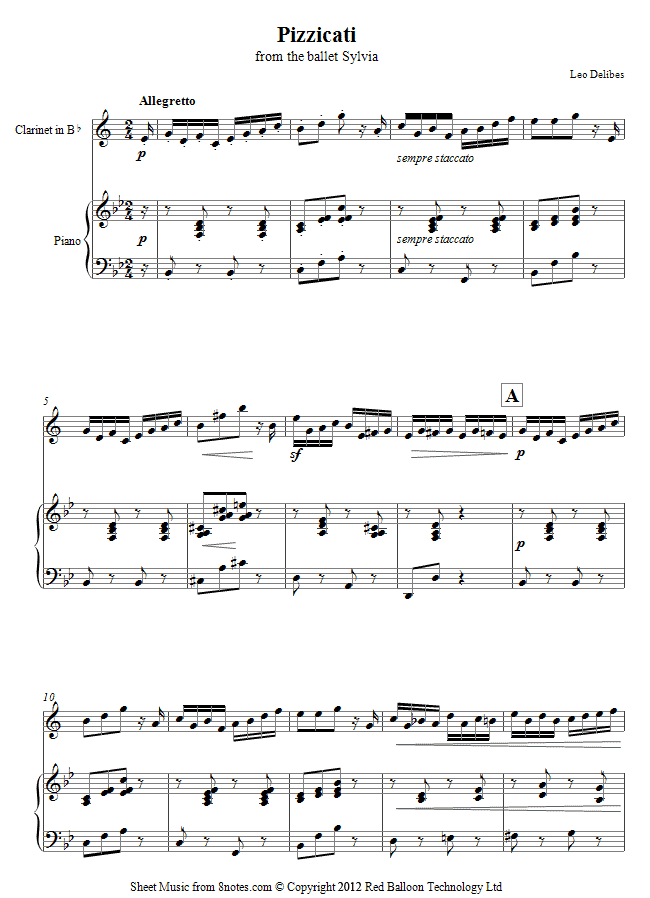 Delibes - Pizzicati from the ballet Sylvia sheet music for Clarinet Delibes - Pizzicati from the ballet Sylvia sheet music for Clarinet