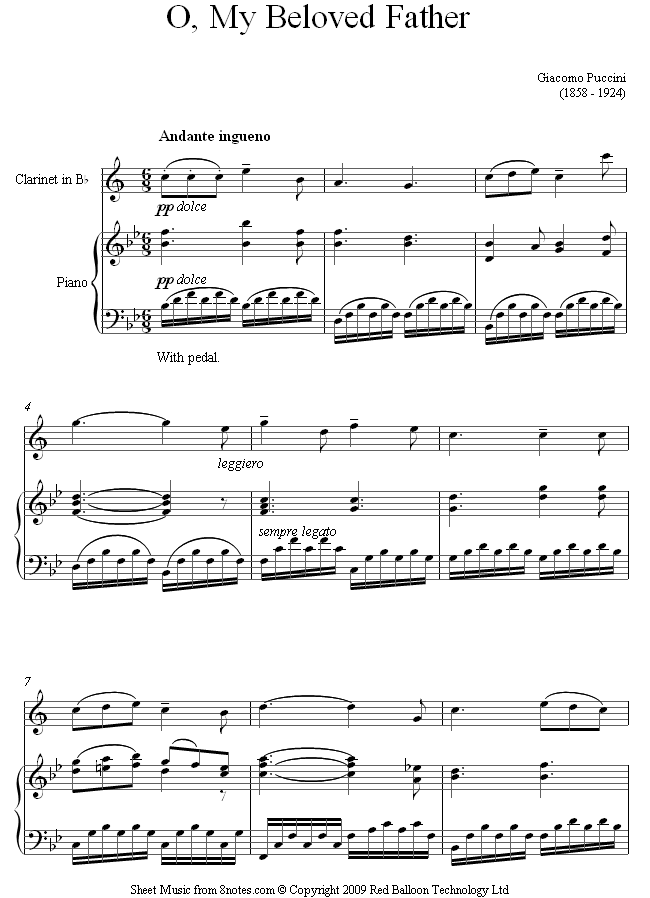 Puccini - O mio babbino caro from Gianni Schicchi sheet music for Clarinet Puccini - O mio babbino caro from Gianni Schicchi sheet music for Clarinet