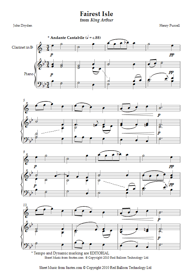 Purcell - Fairest Isle from King Arthur sheet music for Clarinet Purcell - Fairest Isle from King Arthur sheet music for Clarinet