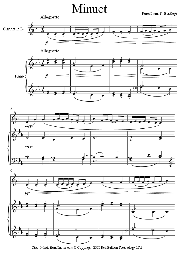 Purcell - Minuet sheet music for Clarinet Purcell - Minuet sheet music for Clarinet