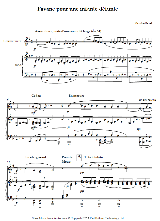 Ravel - Pavane pour une infante defunte sheet music for Clarinet Ravel - Pavane pour une infante defunte sheet music for Clarinet