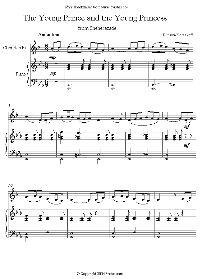 Rimsky-Korsakov - The Young Prince and the Young Princess (Sheherazade) sheet music for Clarinet Rimsky-Korsakov - The Young Prince and the Young Princess (Sheherazade) sheet music for Clarinet