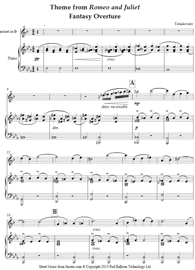 Tchaikovsky - Theme from Romeo and Juliet Fantasy Overture sheet music for Clarinet Tchaikovsky - Theme from Romeo and Juliet Fantasy Overture sheet music for Clarinet