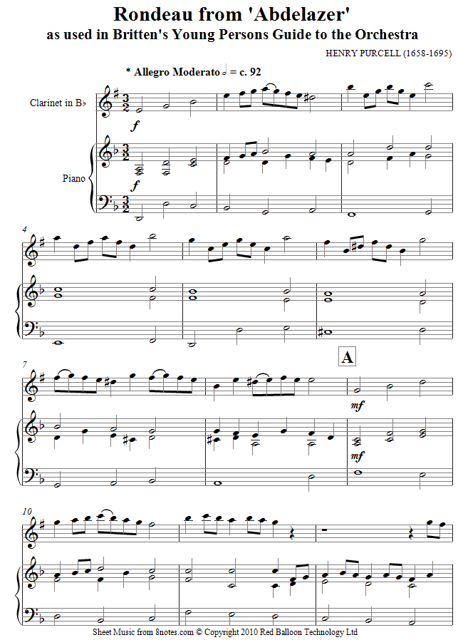 Britten - Young Persons Guide to the Orchestra Theme (Purcells Rondeau) sheet music for Clarinet Britten - Young Persons Guide to the Orchestra Theme (Purcells Rondeau) sheet music for Clarinet