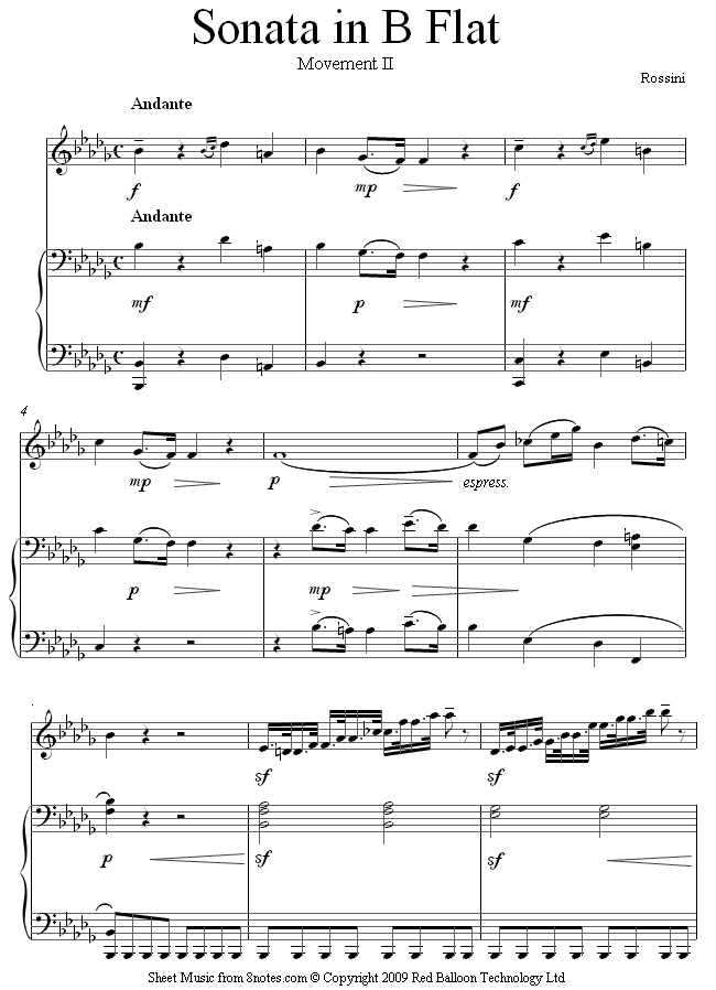 Rossini - Sonata in B Flat 2nd movement complete sheet music for Clarinet Rossini - Sonata in B Flat 2nd movement complete sheet music for Clarinet