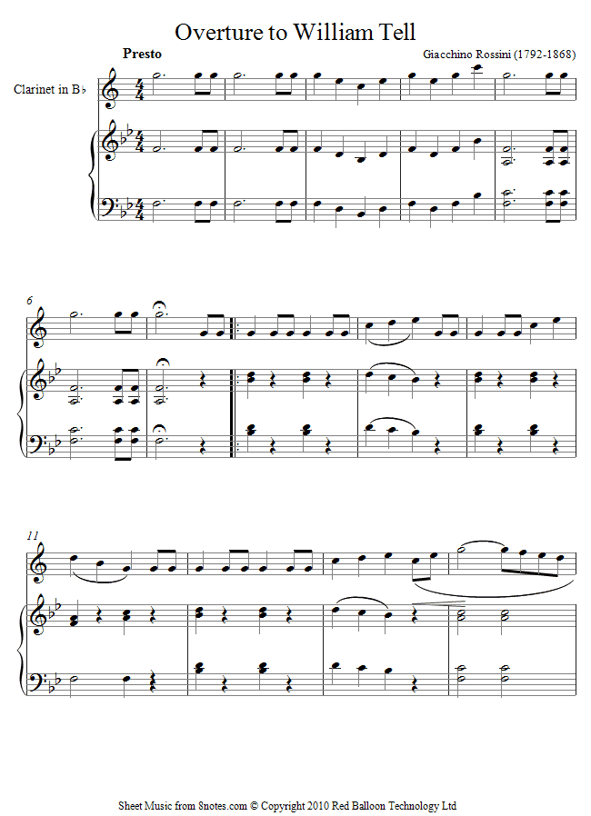 Rossini - William Tell Overture sheet music for Clarinet Rossini - William Tell Overture sheet music for Clarinet