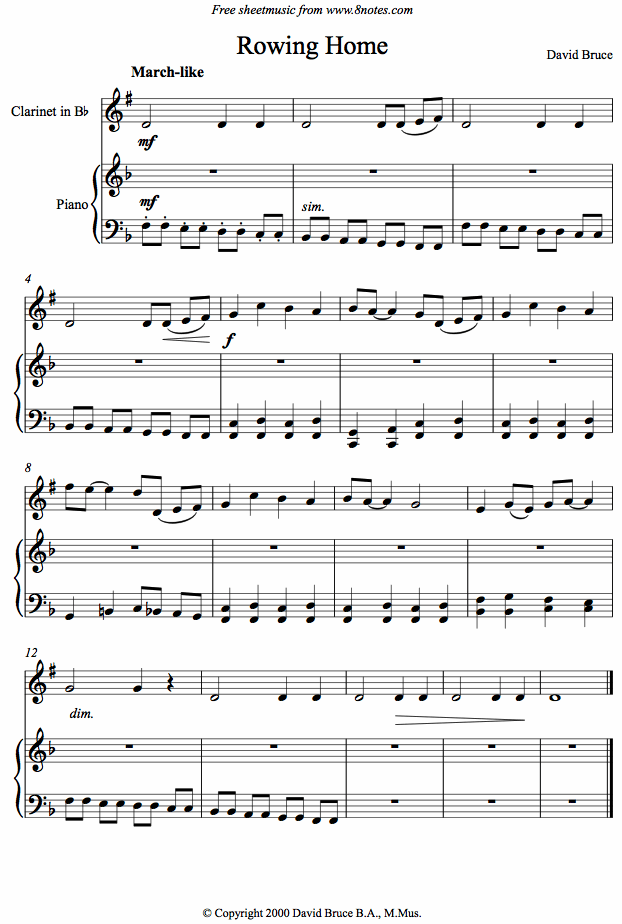 David Bruce - Rowing Home sheet music for Clarinet David Bruce - Rowing Home sheet music for Clarinet