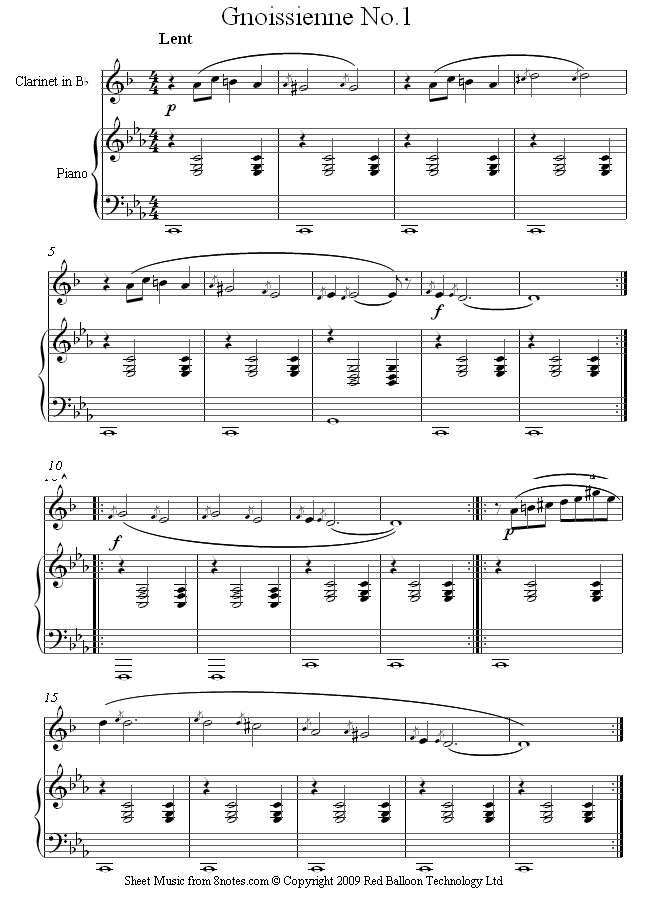 Satie - Gnossienne No1 clarinet sheet music for Clarinet Satie - Gnossienne No1 clarinet sheet music for Clarinet