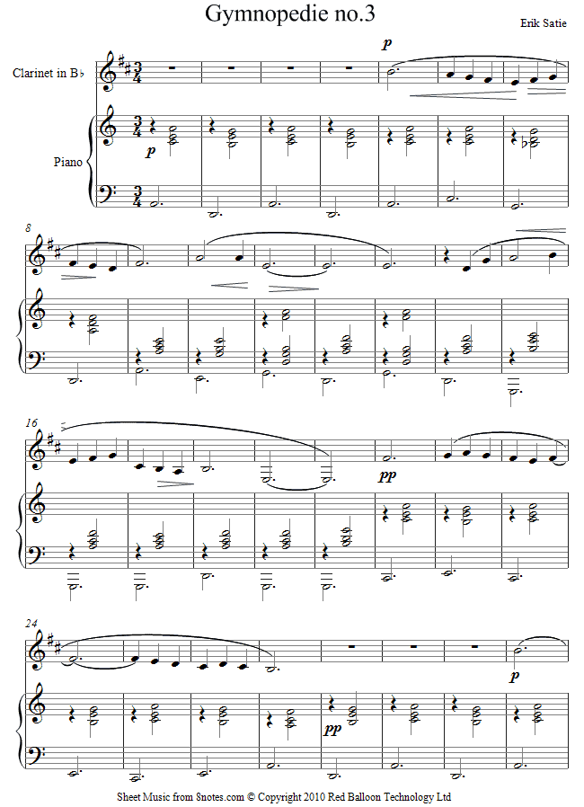 Satie - Gymnopédie No.3 sheet music for Clarinet Satie - Gymnopédie No.3 sheet music for Clarinet