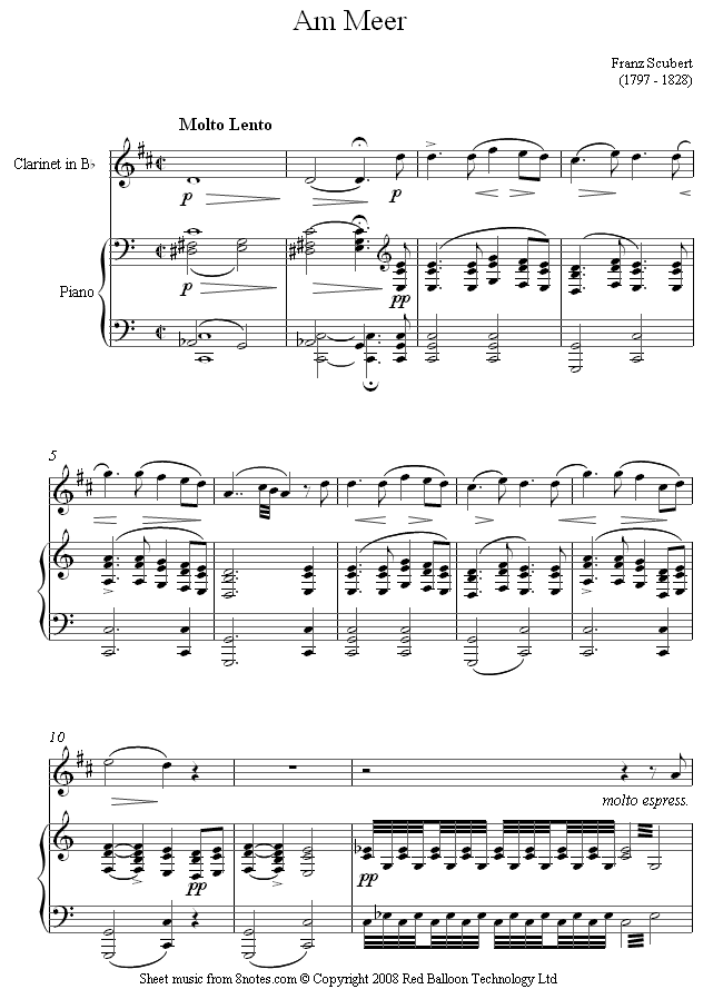 Schubert - Am meer sheet music for Clarinet Schubert - Am meer sheet music for Clarinet