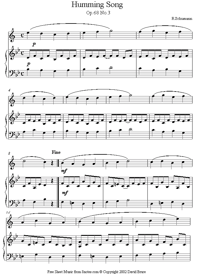 Schumann - Humming Song Op 68 No 3 (from Album for the Young) sheet music for Clarinet Schumann - Humming Song Op 68 No 3 (from Album for the Young) sheet music for Clarinet