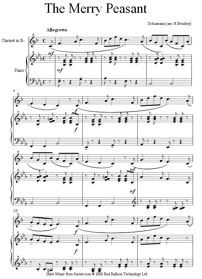 Schumann - The Merry Peasant sheet music for Clarinet Schumann - The Merry Peasant sheet music for Clarinet