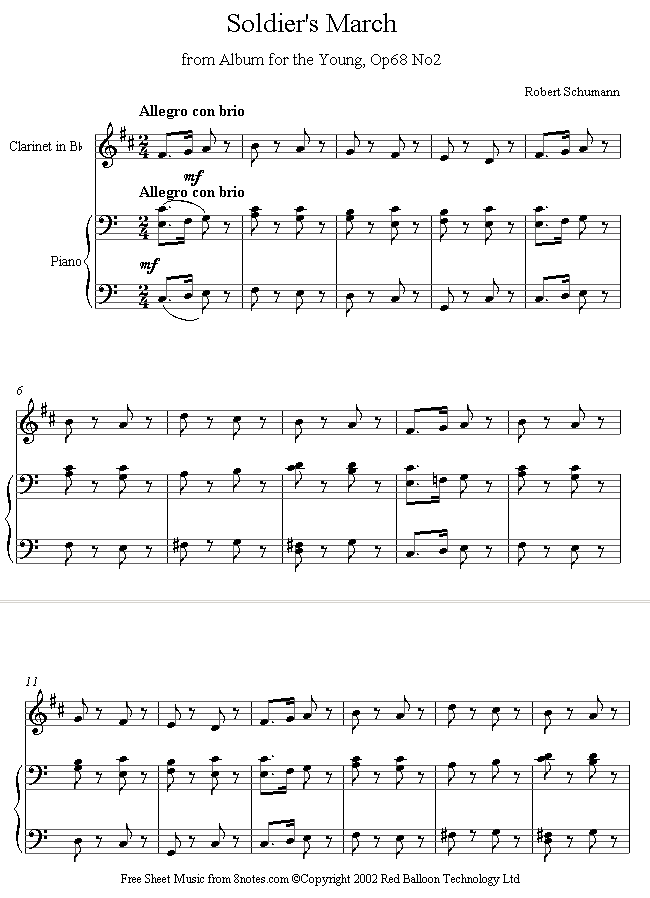 Schumann - Soldiers March from Album for the Young Op68 No.2 sheet music for Clarinet Schumann - Soldiers March from Album for the Young Op68 No.2 sheet music for Clarinet