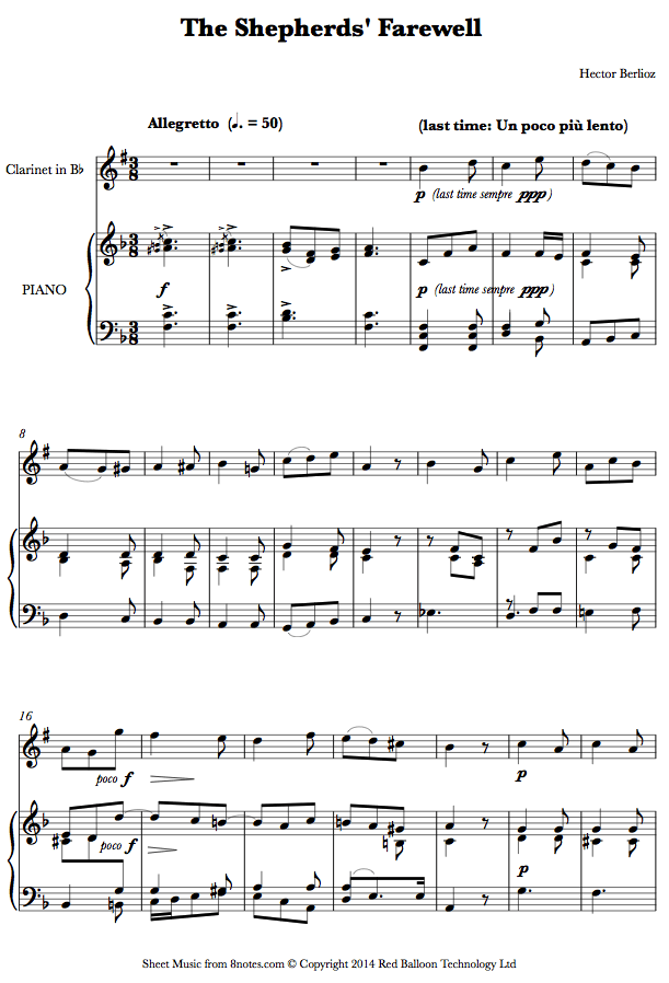 Berlioz - The Shepherds Farewell sheet music for Clarinet Berlioz - The Shepherds Farewell sheet music for Clarinet