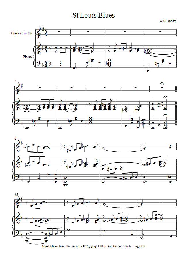 W C Handy - St Louis Blues sheet music for Clarinet W C Handy - St Louis Blues sheet music for Clarinet