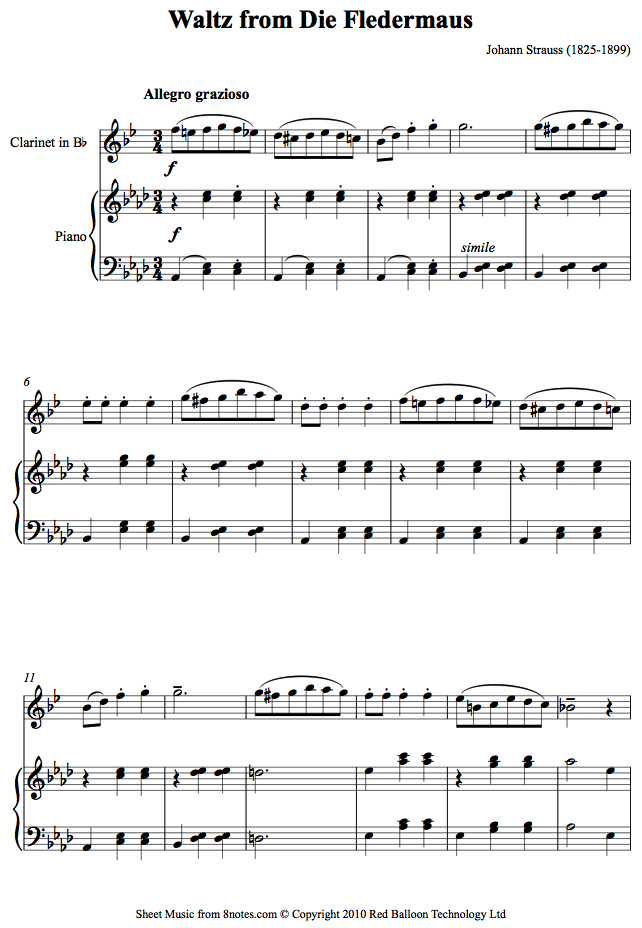 Strauss II - Waltz from Die Fledermaus sheet music for Clarinet Strauss II - Waltz from Die Fledermaus sheet music for Clarinet