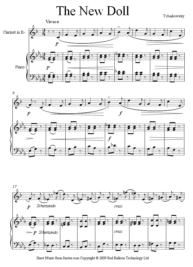 Tchaikovsky - The New Doll Op. 39, No. 6 sheet music for Clarinet Tchaikovsky - The New Doll Op. 39, No. 6 sheet music for Clarinet