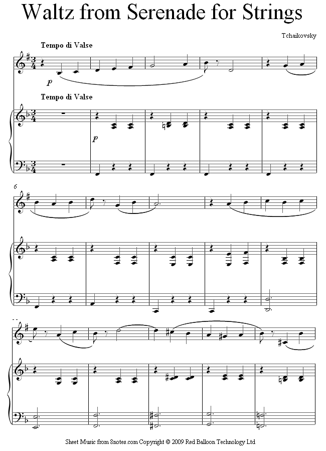 Tchaikovsky - Waltz from Serenade for Strings sheet music for Clarinet Tchaikovsky - Waltz from Serenade for Strings sheet music for Clarinet