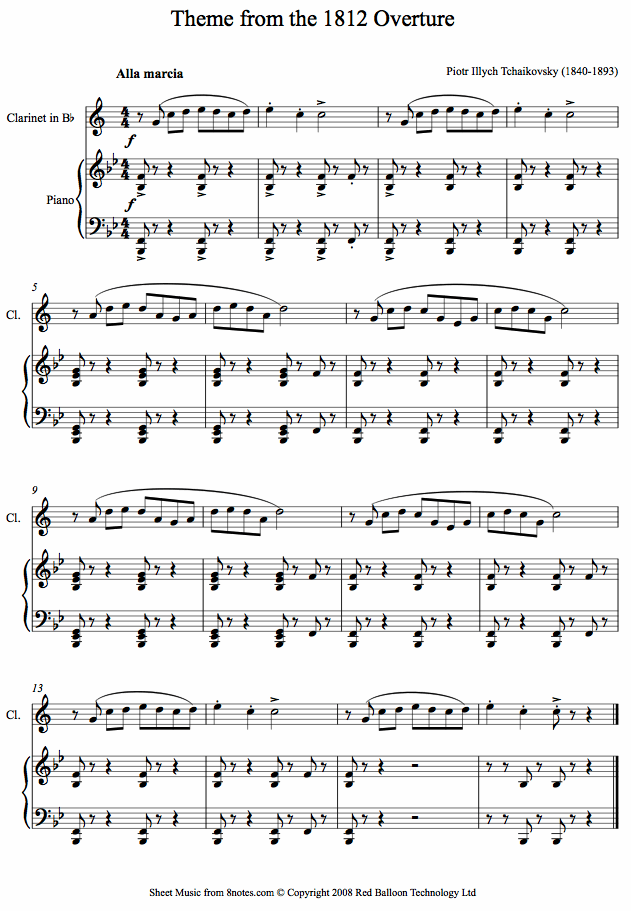 Tchaikovsky - Theme from the 1812 Overture sheet music for Clarinet Tchaikovsky - Theme from the 1812 Overture sheet music for Clarinet