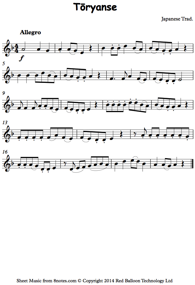 Toryanse (Japanese Traditional) sheet music for